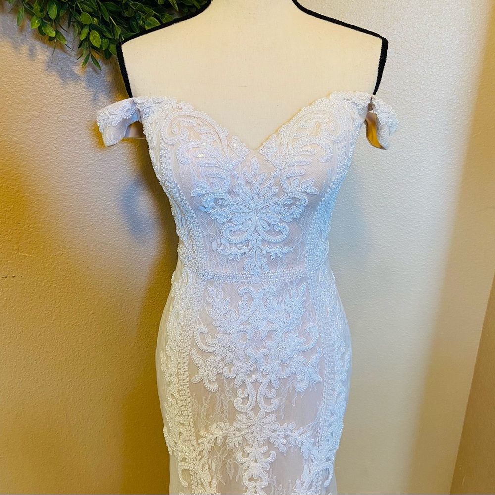 NWOT Lulus Promised Love White Beaded Lace Off-the-Shoulder Maxi Dress - Picture 3 of 16